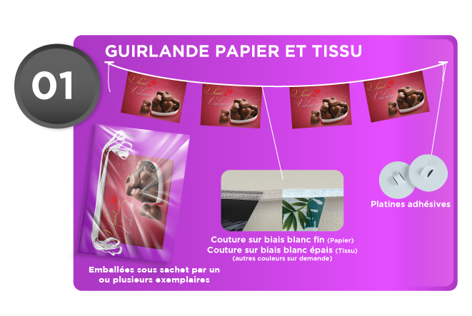 guirlande personnalisable saint valentin en papier et tissu
