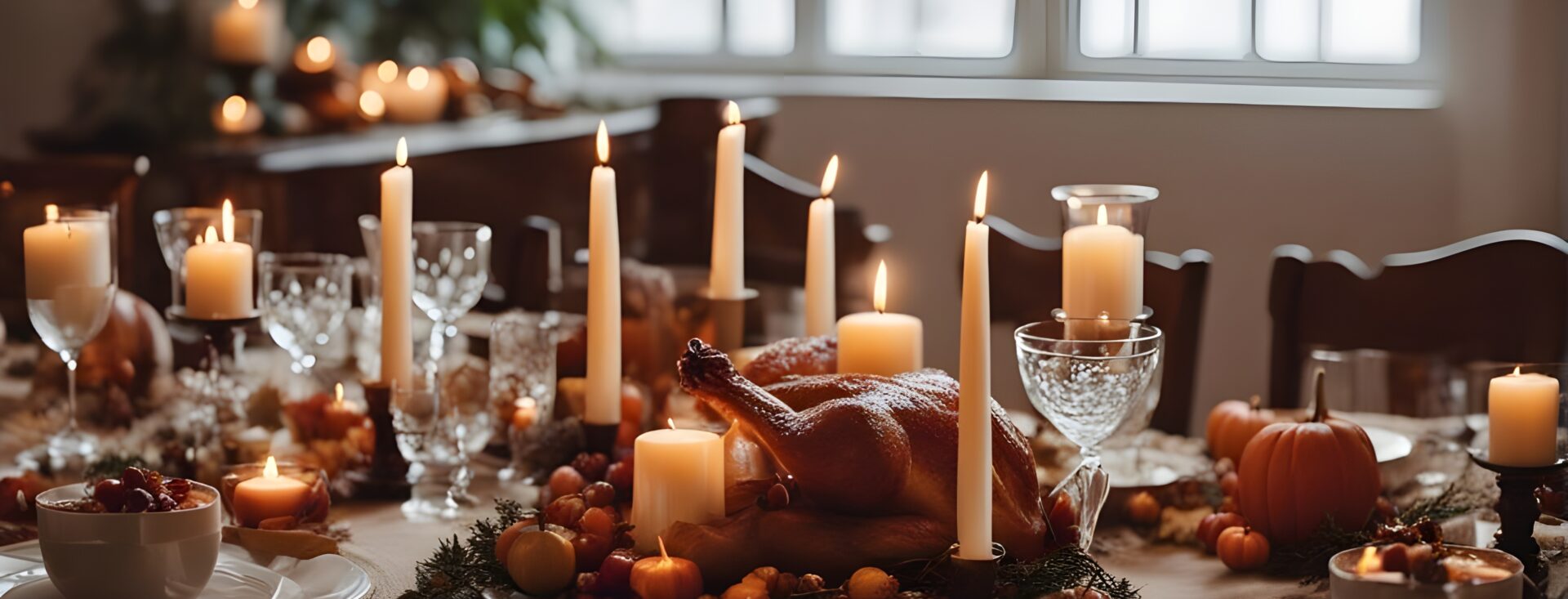 Repas sur une table pour Thanksgiving.